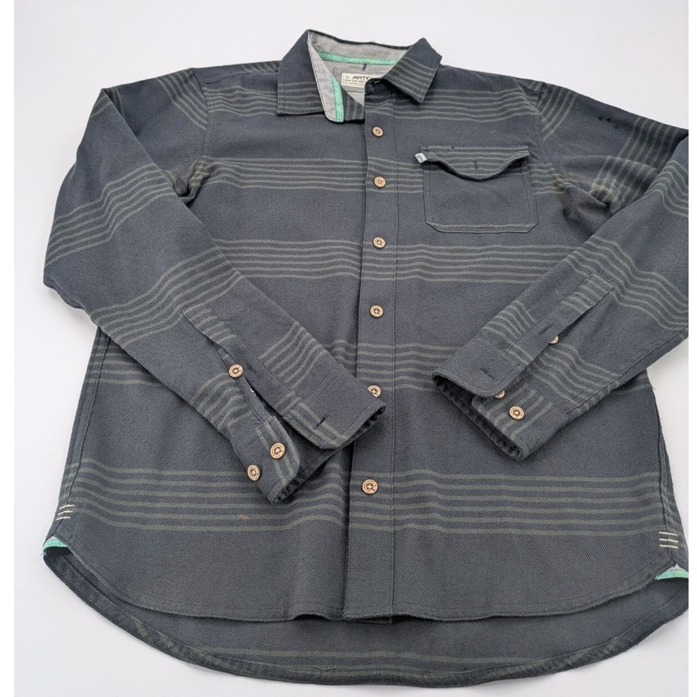 Jetty Striped Black Gray Button-Up Shirt Men's Medium Long Sleeve Casual Cotton